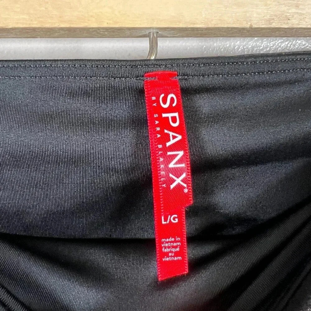 Spanx Faux Leather Leggings Size Large Black High Rise Slimming Shaping Stretch - Picture 3 of 10
